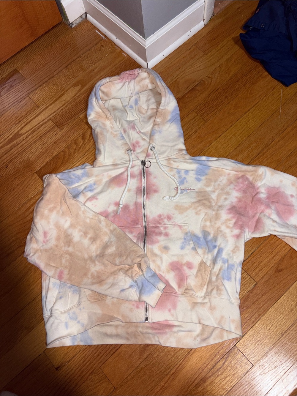 Champion Tie-Dye Hooded Zip Sweatshirt in Peach, Pink & Blue